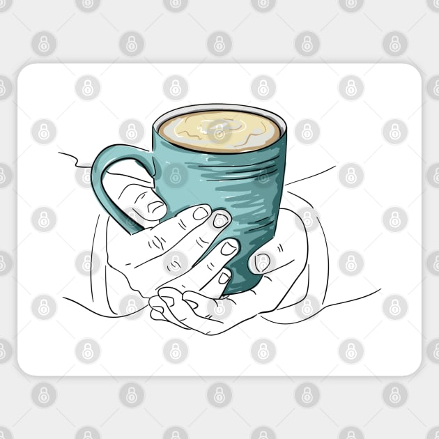 Cup of hot tea, cacao or coffee warming hands Sticker by aleksandrakrylova